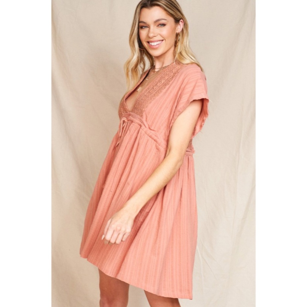 SOLD OUT Clay Cover Up Style Crochet Boho Swingy Dress w/ Tassel Trim Tie Casual - Picture 5 of 8
